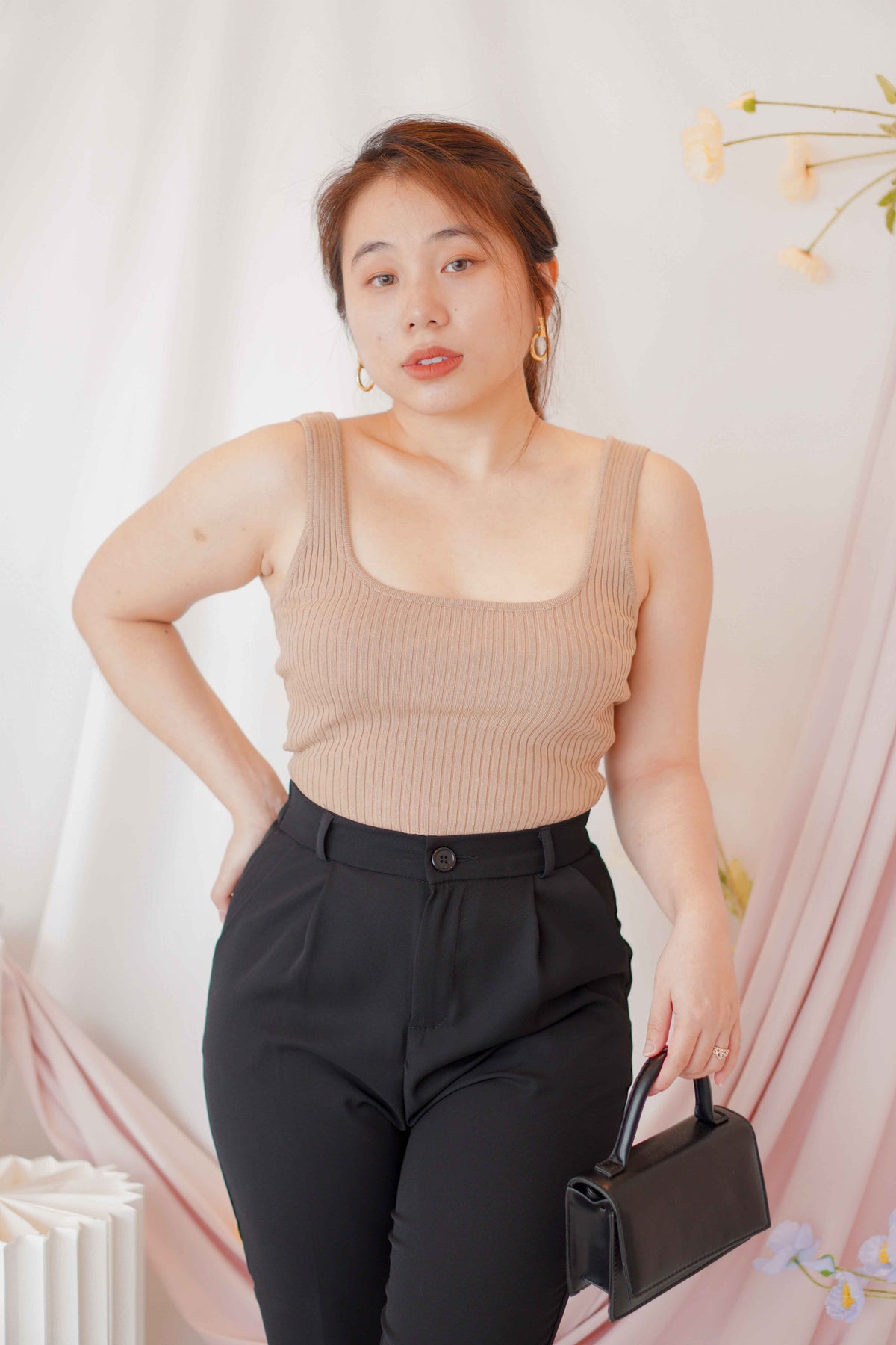 Tammy Basic Knit Crop Top in Khaki