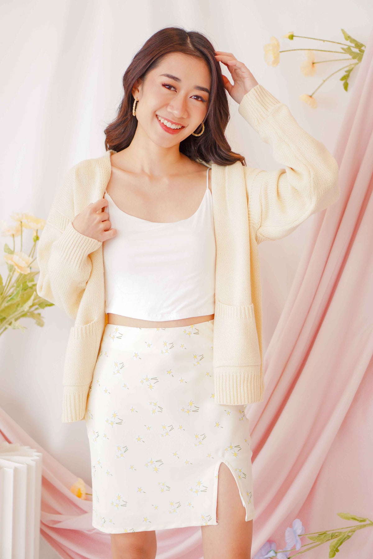 Dahlia Dreamer Floral Skirt in Light Yellow