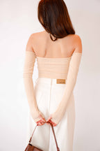 No Hearts Broken Long Sleeve Cutout Top in Beige