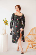 Acacia Floral Long Sleeve Dress in Black