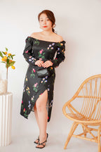Acacia Floral Long Sleeve Dress in Black