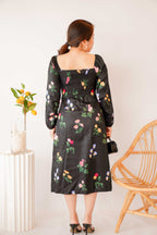 Acacia Floral Long Sleeve Dress in Black