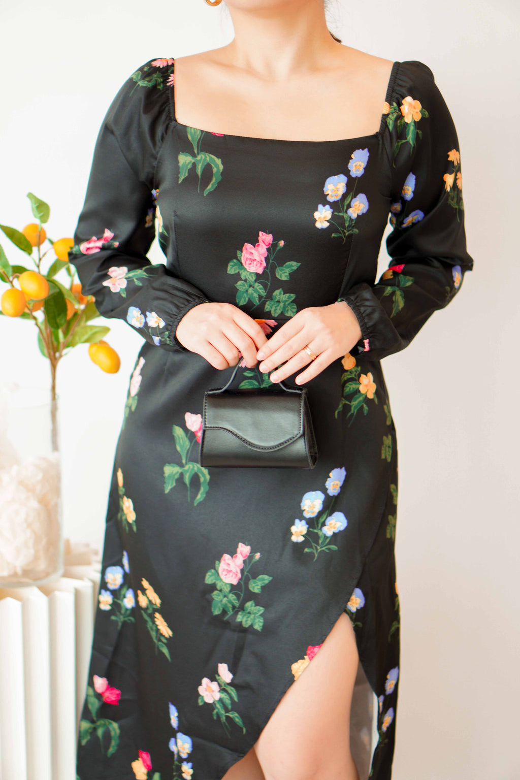 Acacia Floral Long Sleeve Dress in Black