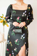 Acacia Floral Long Sleeve Dress in Black