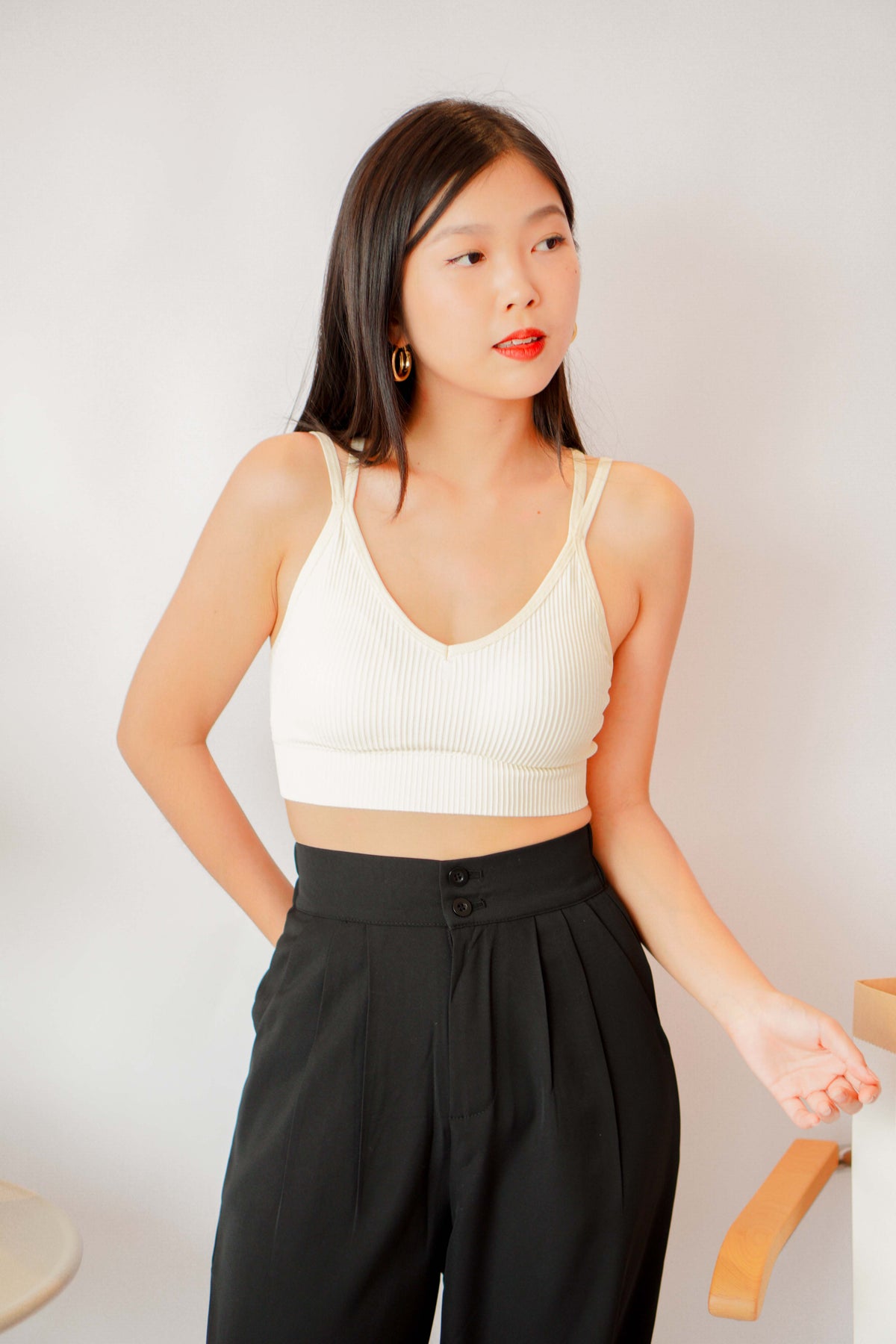Nana Low V Padded Crop Top in Cream