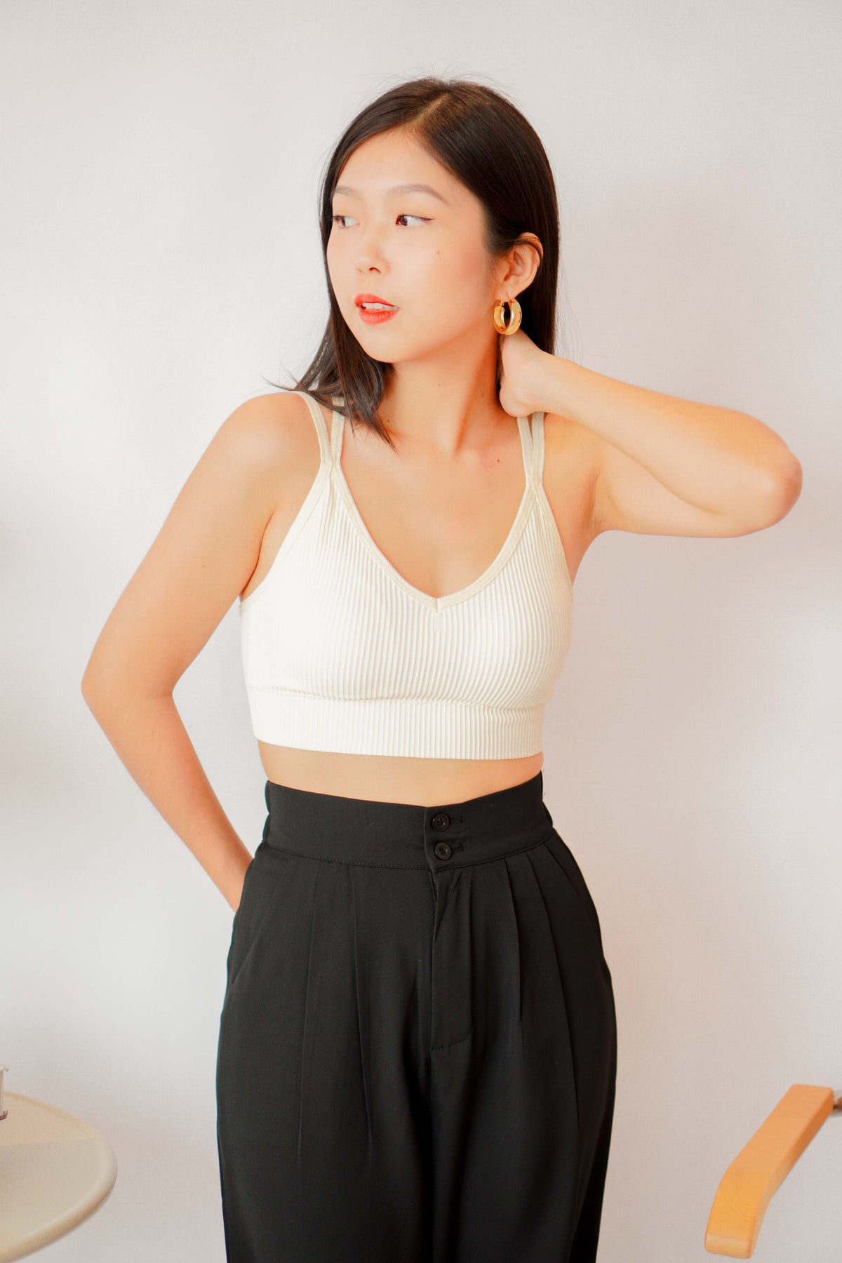 Nana Low V Padded Crop Top in Cream