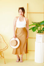 Dream Of Us Satin Slit Skirt in Brown