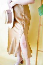 Dream Of Us Satin Slit Skirt in Brown