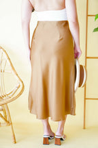 Dream Of Us Satin Slit Skirt in Brown