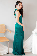 Tia Crossneck Satin Maxi Dress in Green