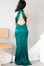 Tia Crossneck Satin Maxi Dress in Green