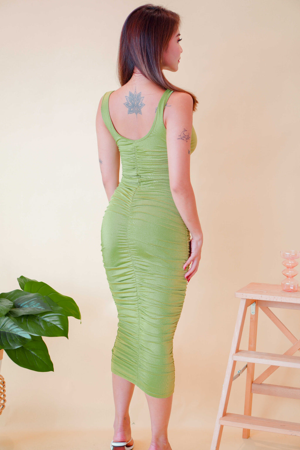 Lucky Clover Ruched Bodycon Dress in Green