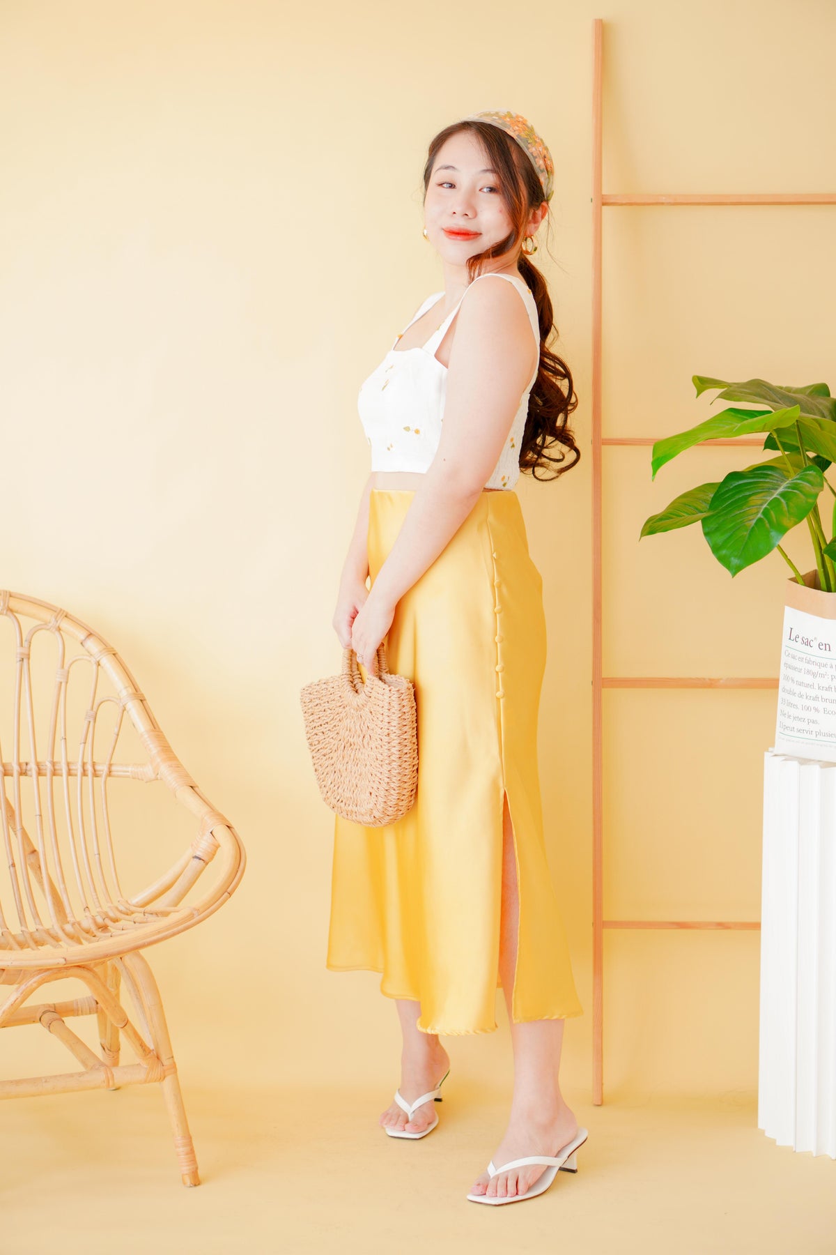 Dream Of Us Satin Slit Skirt in Yellow