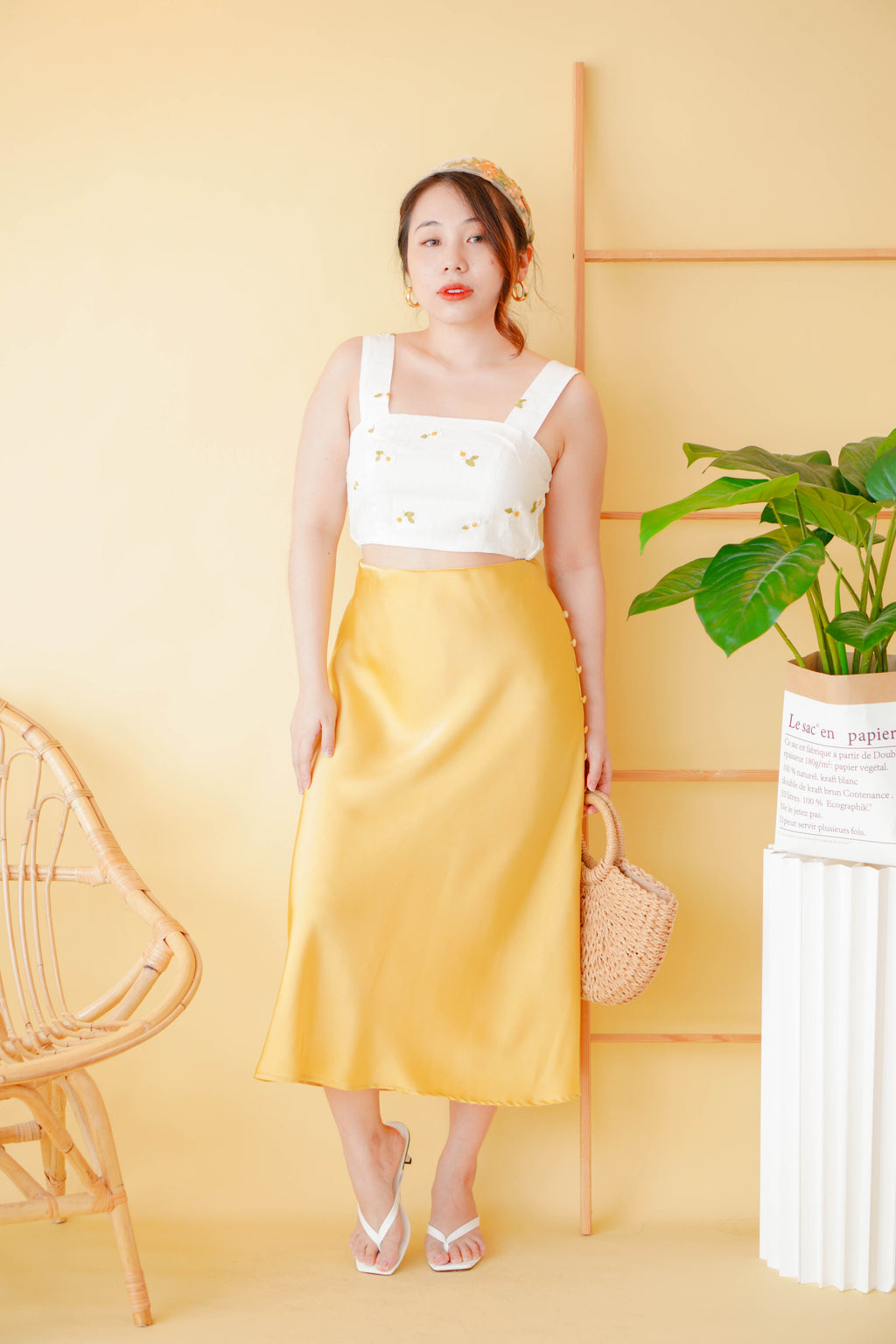 Dream Of Us Satin Slit Skirt in Yellow