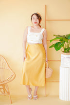 Dream Of Us Satin Slit Skirt in Yellow