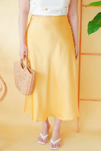 Dream Of Us Satin Slit Skirt in Yellow