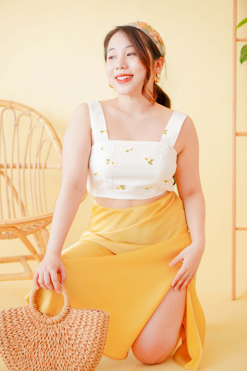 Dream Of Us Satin Slit Skirt in Yellow
