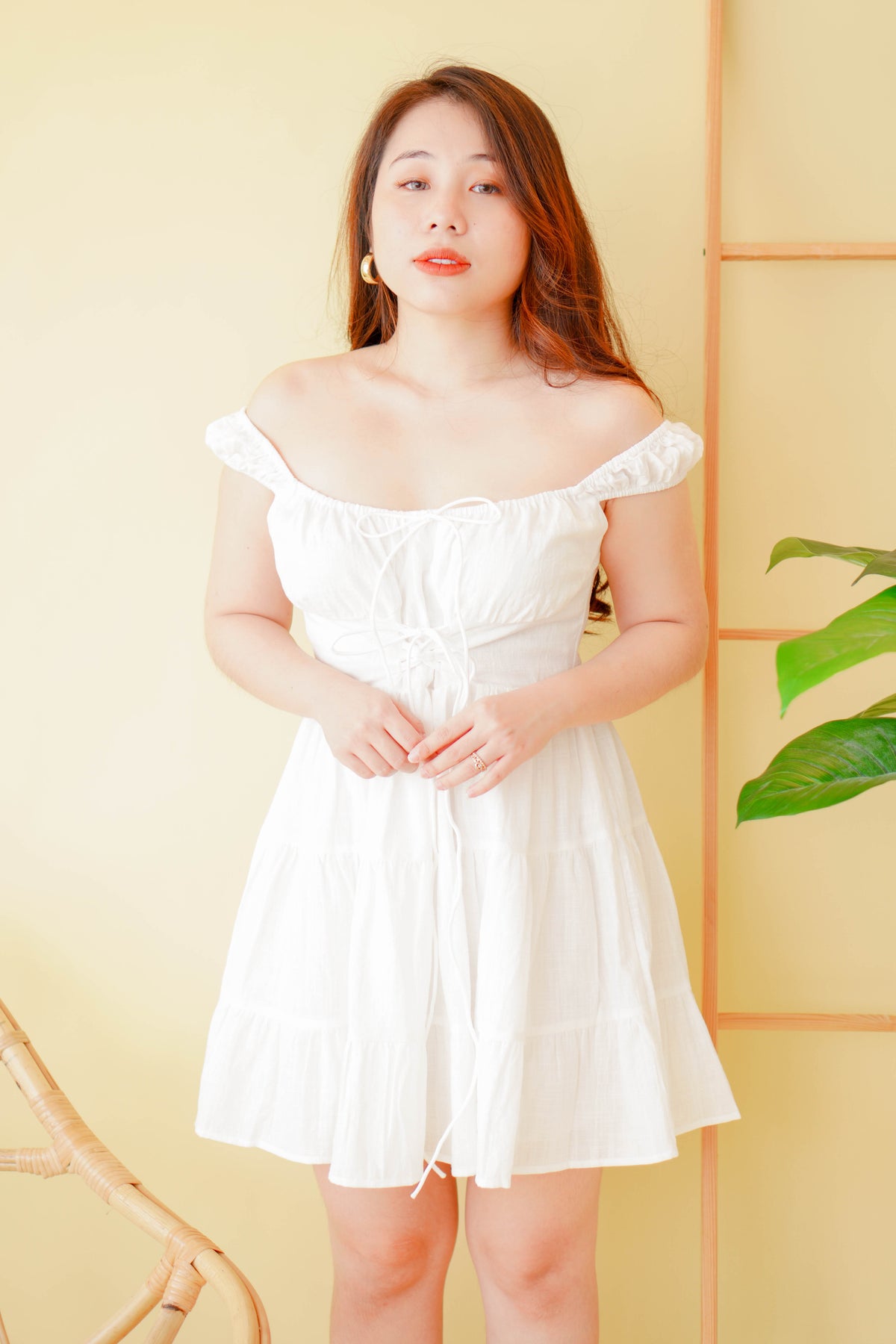 Kenzie Lace Up A-Line Dress in White
