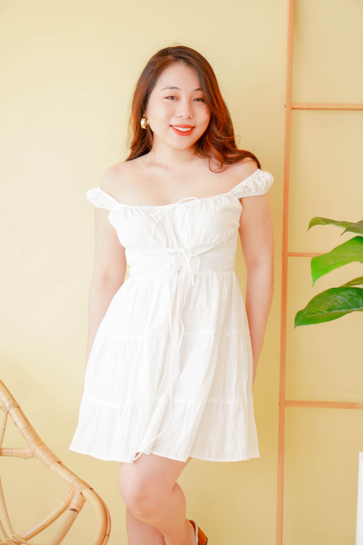 Kenzie Lace Up A-Line Dress in White