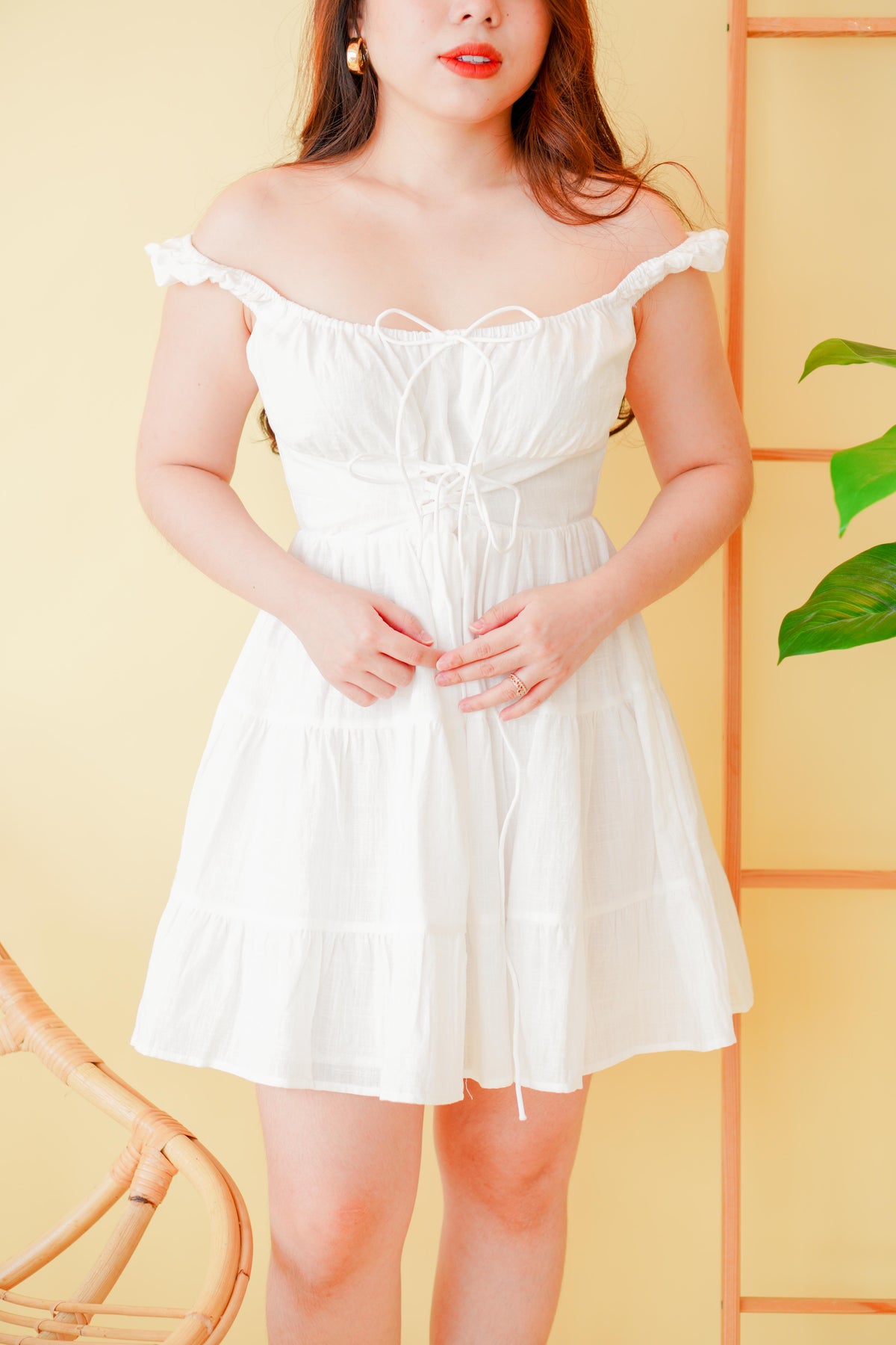 Kenzie Lace Up A-Line Dress in White