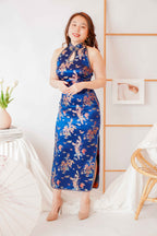 Tian Traditional Halter Cheongsam in Dark Blue