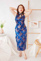 Tian Traditional Halter Cheongsam in Dark Blue