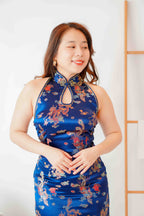 Tian Traditional Halter Cheongsam in Dark Blue
