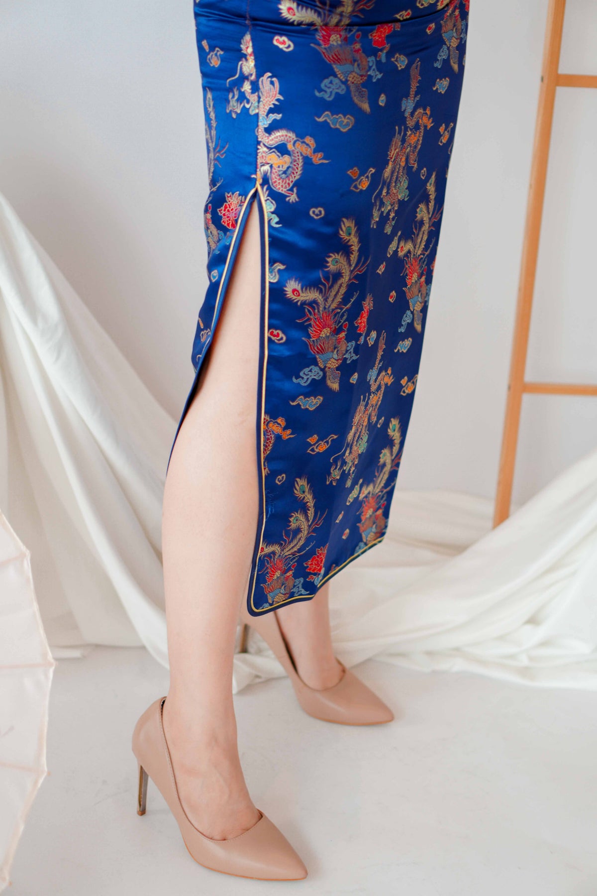 Tian Traditional Halter Cheongsam in Dark Blue