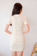 Mi Short Ruched Bodycon Cheongsam in Cream