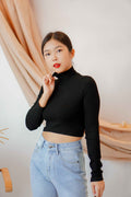 Bren High Neck Long Sleeve Top in Black