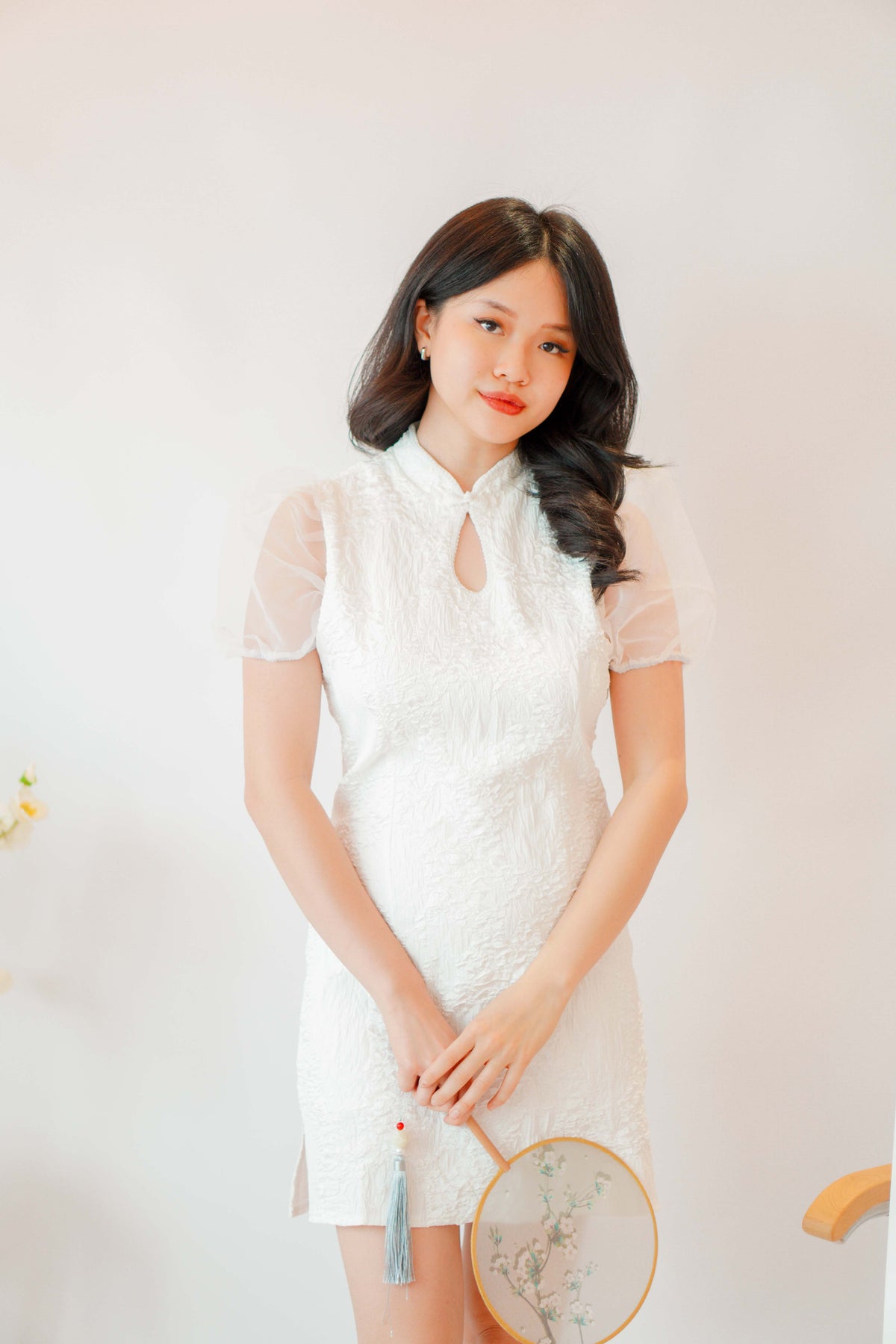 Clarisse Cheongsam Puffy Sleeves in White
