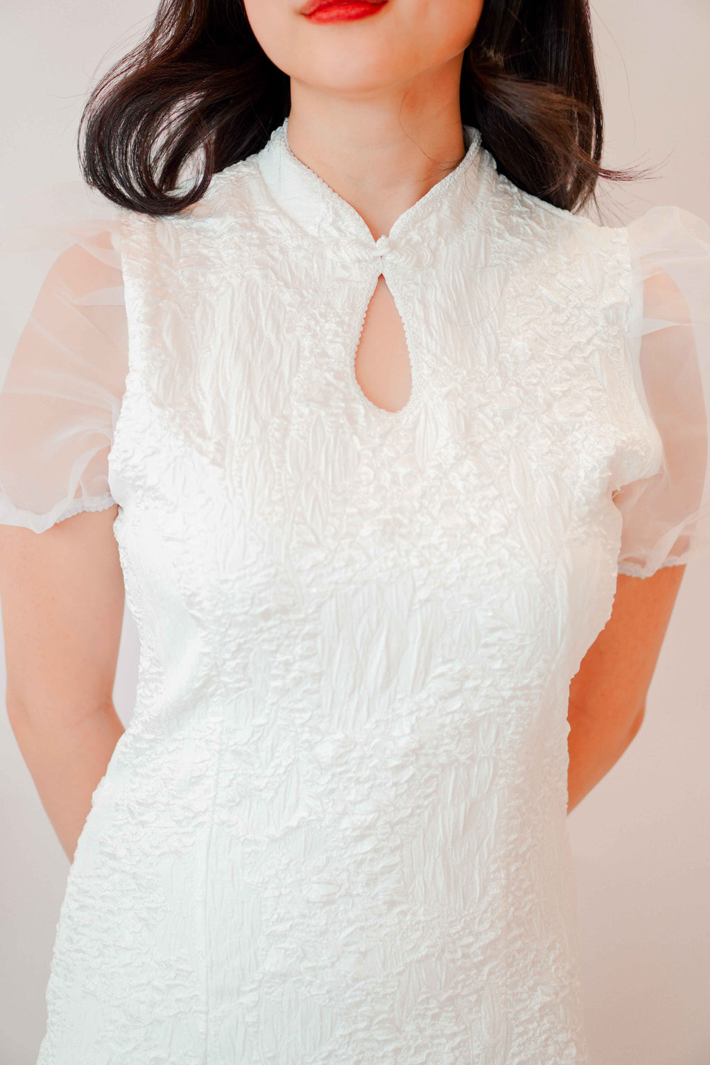 Clarisse Cheongsam Puffy Sleeves in White
