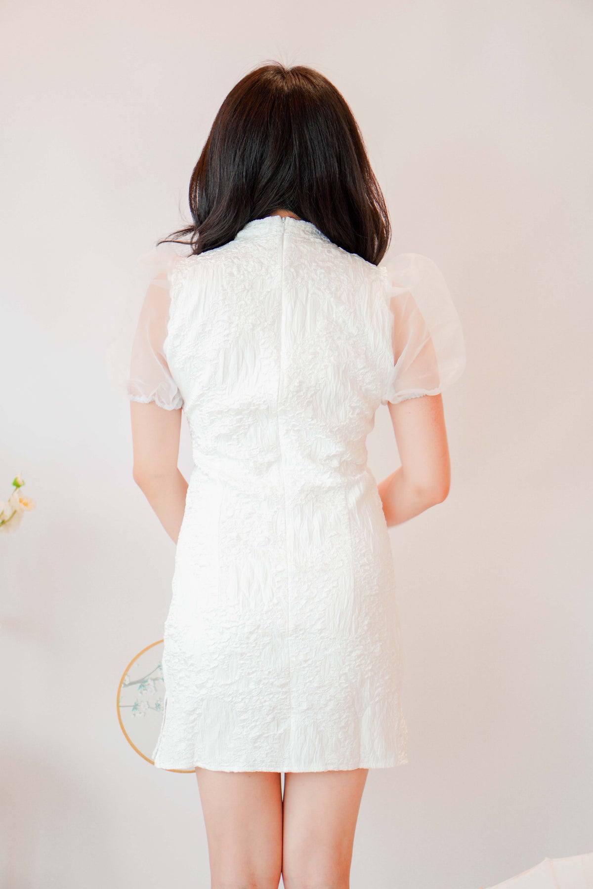 Clarisse Cheongsam Puffy Sleeves in White