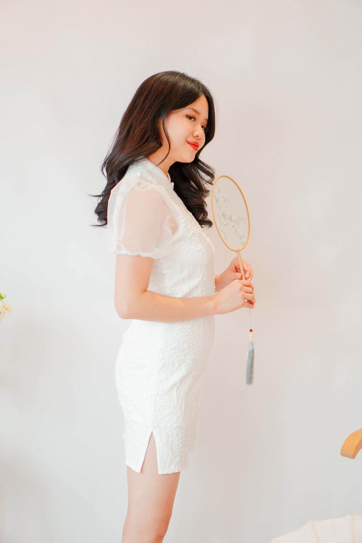 Clarisse Cheongsam Puffy Sleeves in White