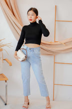 Bren High Neck Long Sleeve Top in Black