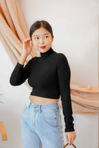 Bren High Neck Long Sleeve Top in Black