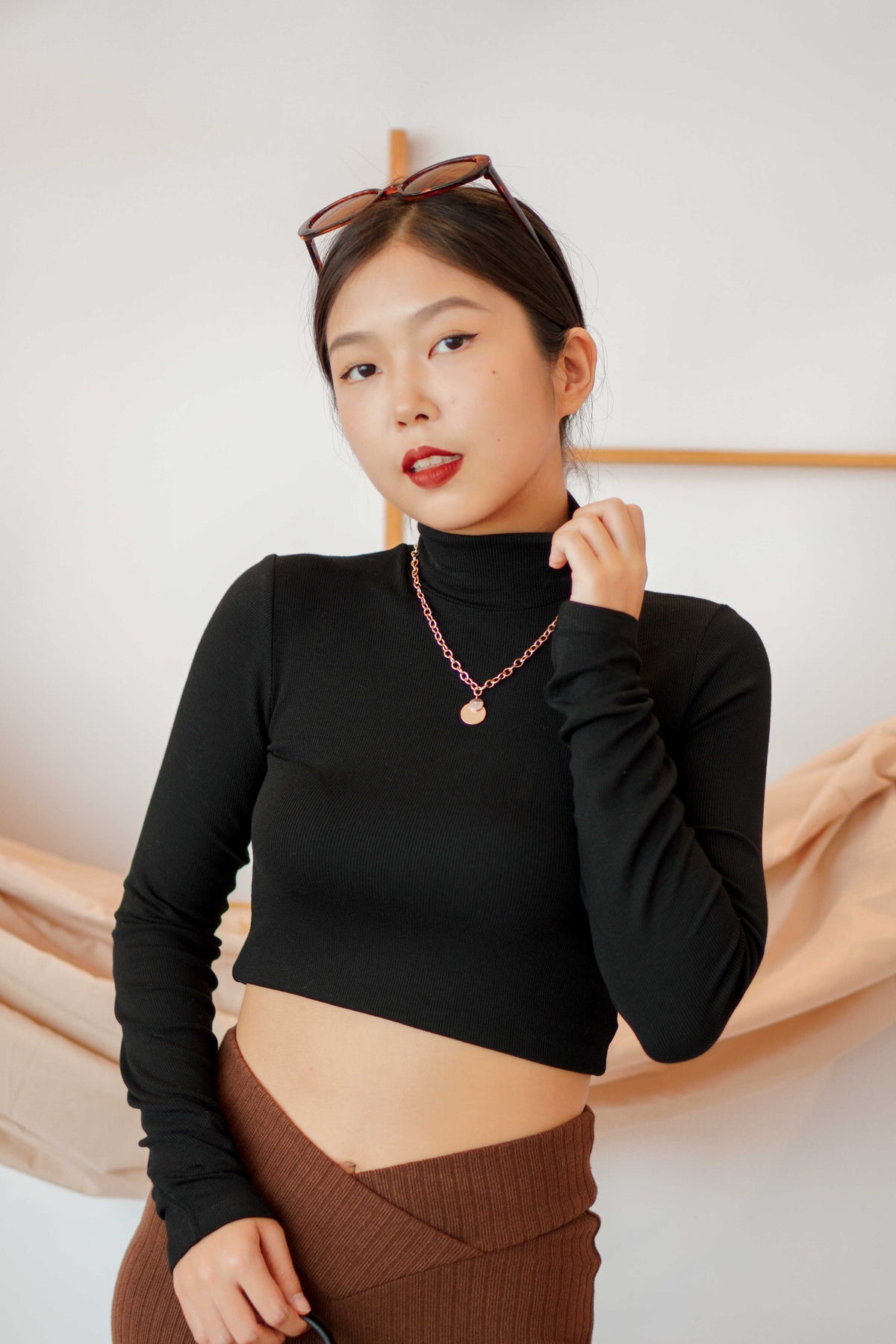 Bren High Neck Long Sleeve Top in Black