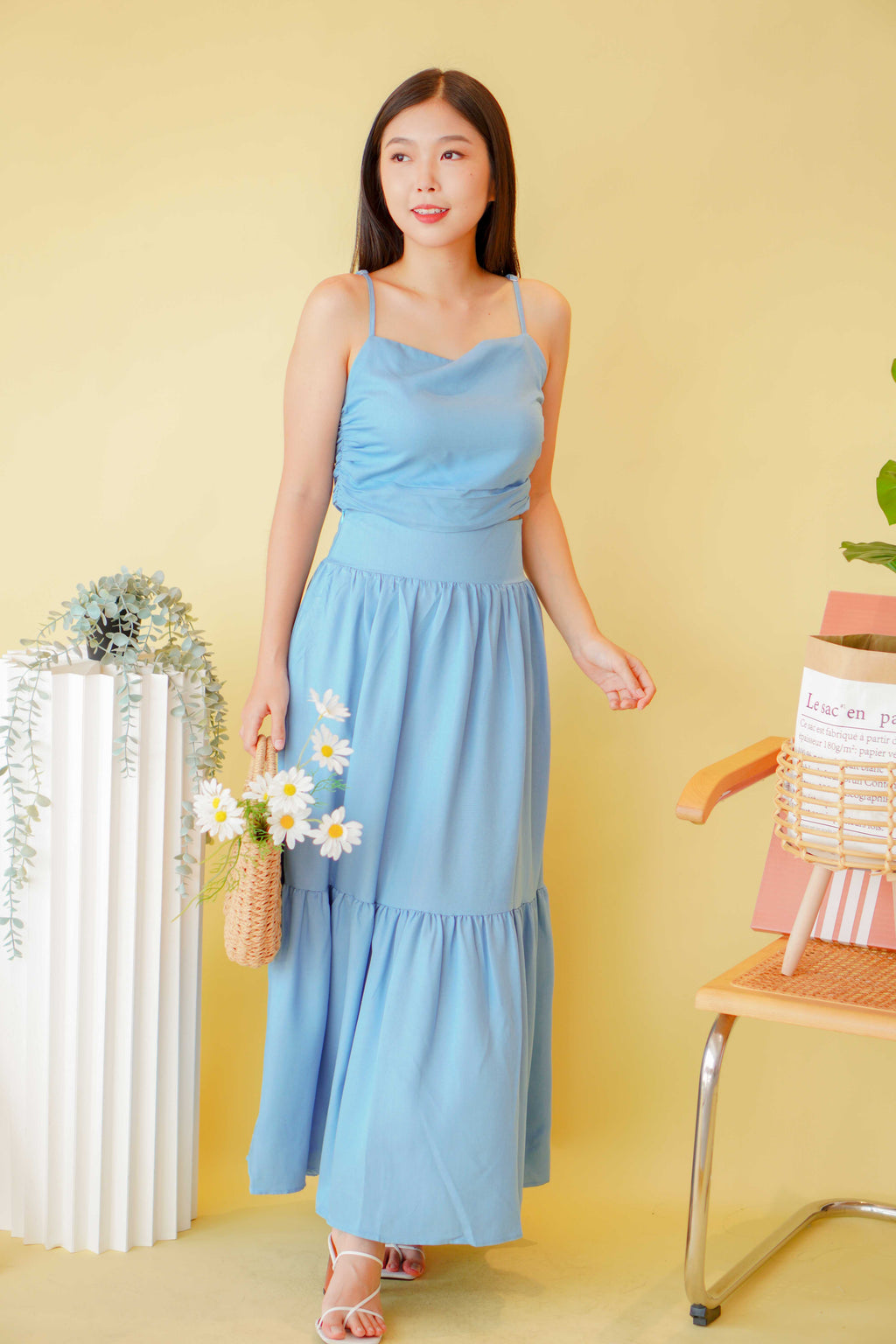 Cerulean Sky 2 Piece Maxi Skirt Set in Blue