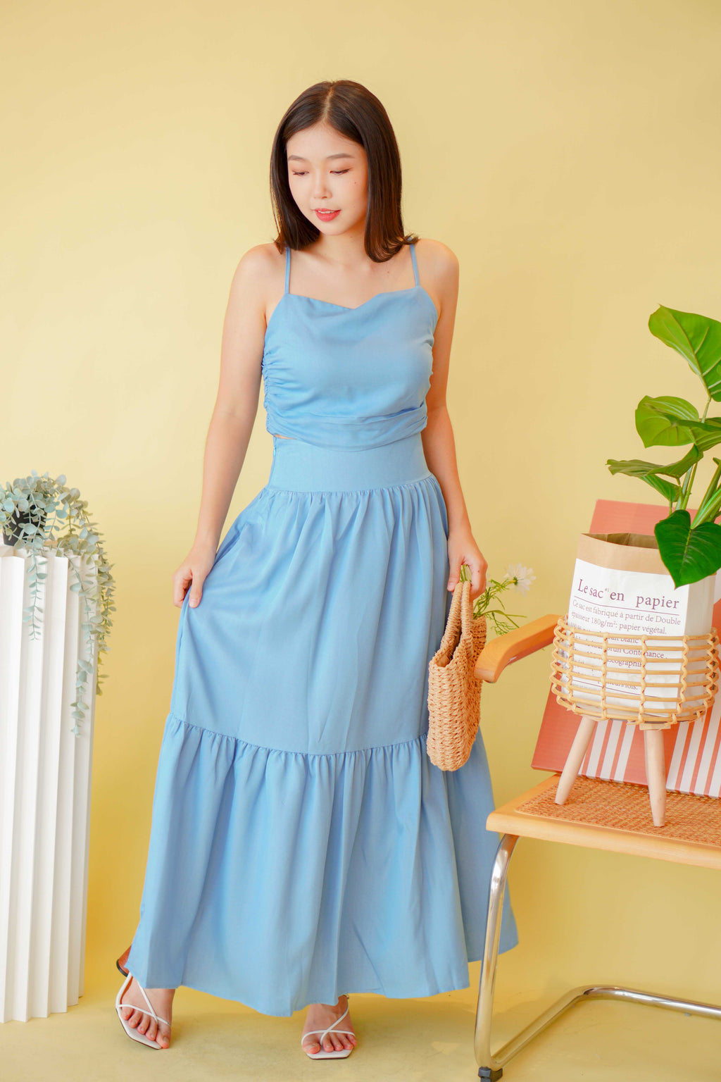 Cerulean Sky 2 Piece Maxi Skirt Set in Blue