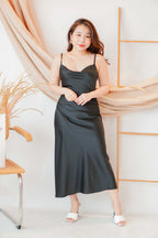 Scarlette Cowl Neck Satin Slip Dress in Black