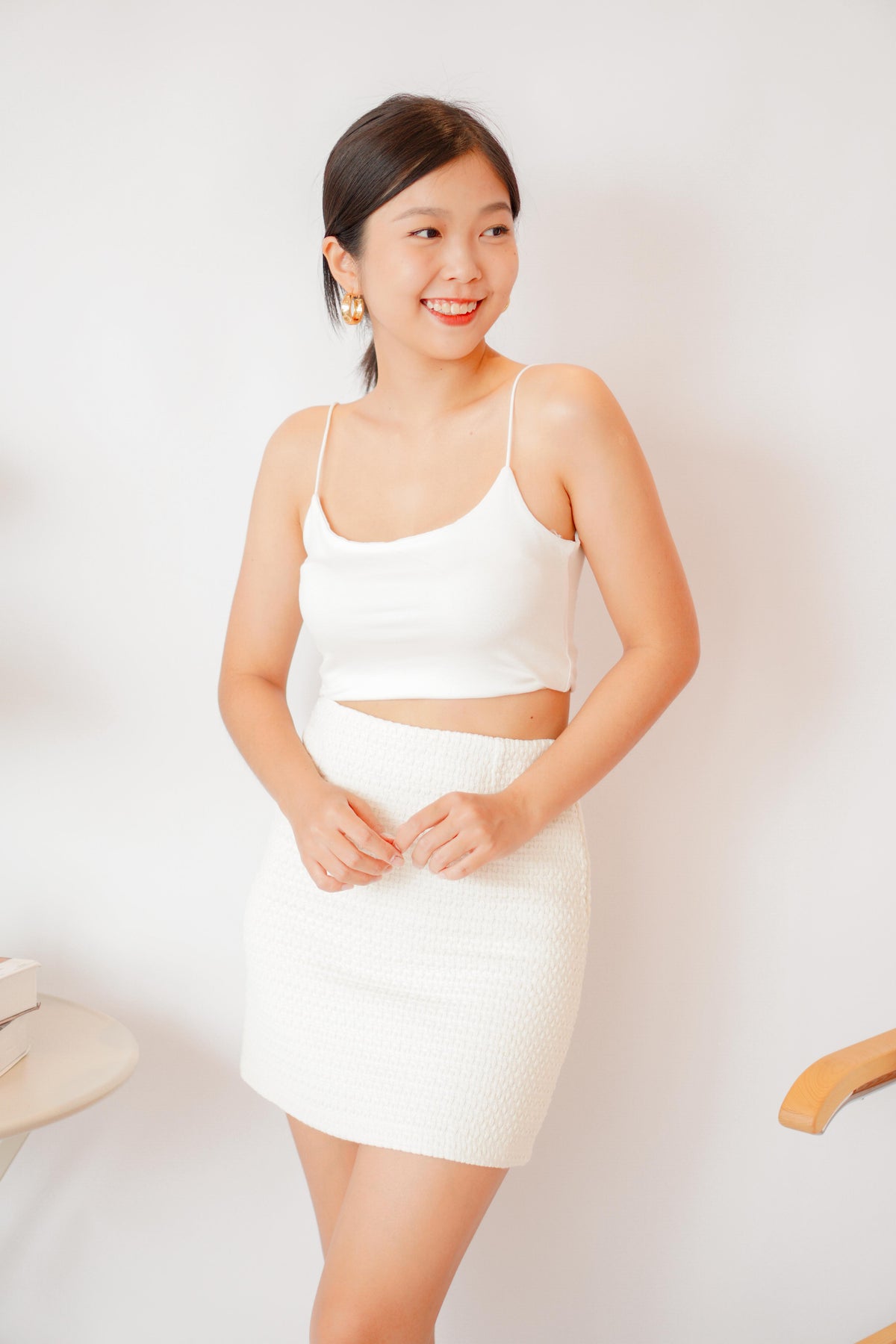 Emma Tweed Skirt in Cream White
