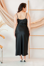 Scarlette Cowl Neck Satin Slip Dress in Black