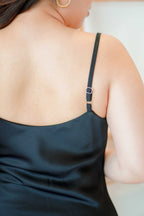 Scarlette Cowl Neck Satin Slip Dress in Black