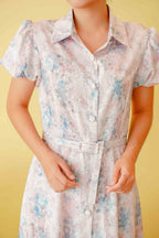 La Savoir Collar Floral Puffy Sleeves Dress in Pink