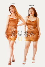 Musa Crossback Satin Dress in Brown