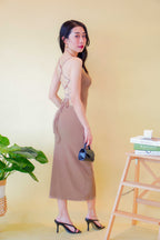 Tanya Crossback Bodycon Midi Dress in Khaki