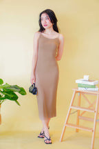 Tanya Crossback Bodycon Midi Dress in Khaki