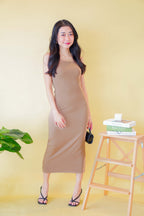 Tanya Crossback Bodycon Midi Dress in Khaki