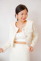 Emma Tweed Jacket Top in Cream White