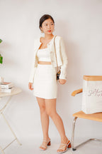 Emma Tweed Jacket Top in Cream White